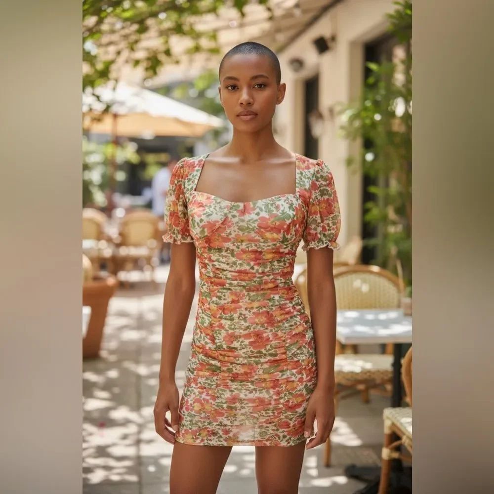 Nasty Gal Floral Sheer Mini Dres